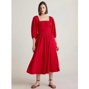 Quince Smocked Red Midi Dress